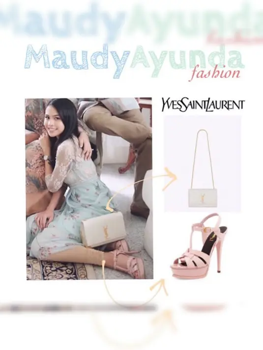 Maudy tampil cantik saat mengenakan tas merek YSL warna putih, tas ini berharga Rp 26 juta. (Foto: instagram.com/maudyayunda.fashion)
