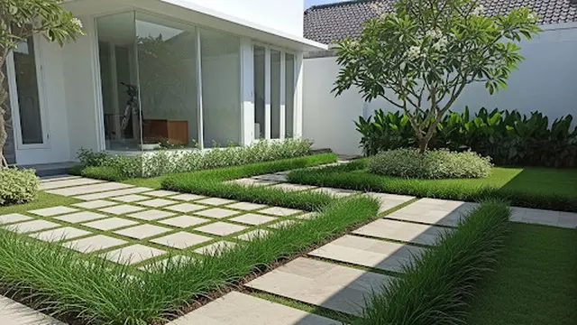 Taman Minimalis dengan Pola Geometris