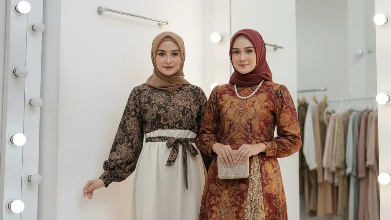 Gamis Batik Syar’i Lengan Bishop Paduan Warna Earthy Tone Tren 2025