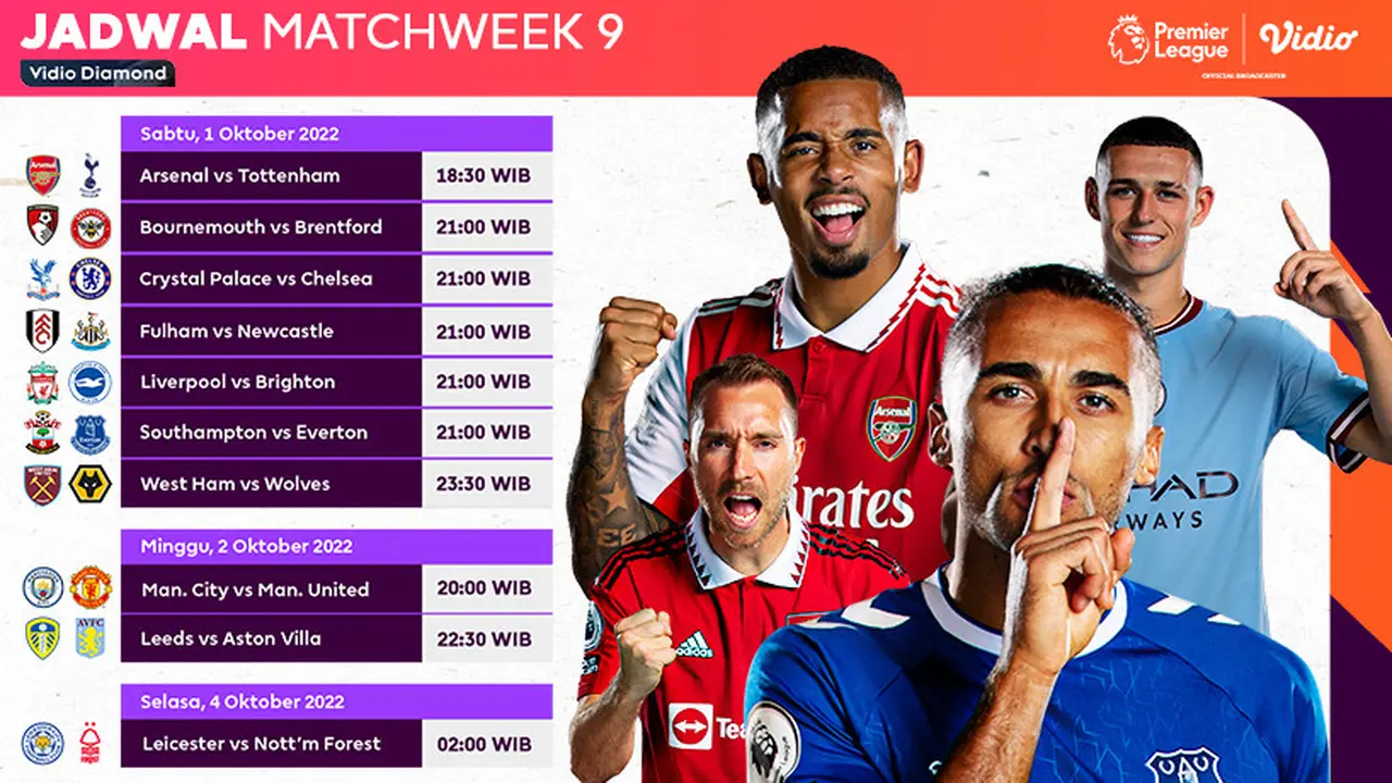 Link Live Streaming Liga Inggris 2022/23 Matchweek 9 di Vidio 1 sampai 4 Oktober : Ada Double Derby Seru
