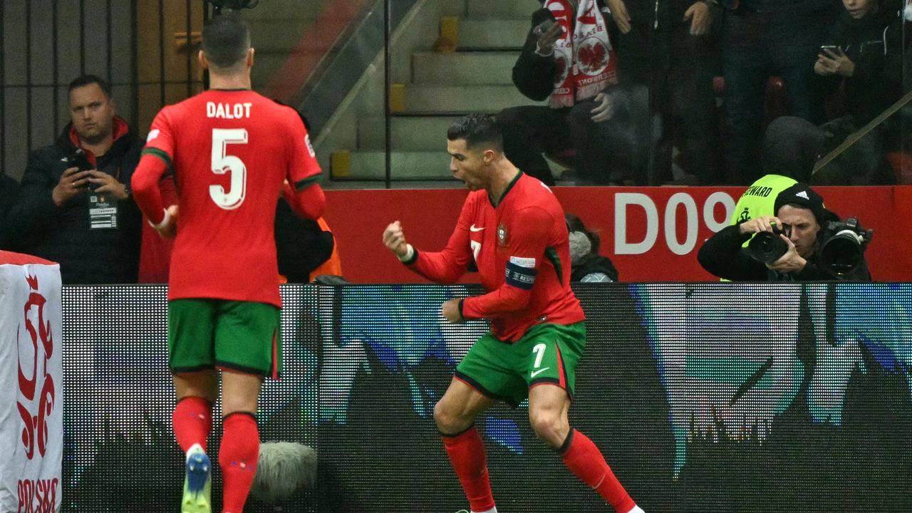 Selebrasi Cristiano Ronaldo saat Portugal melawan Polandia di UEFA Nations League