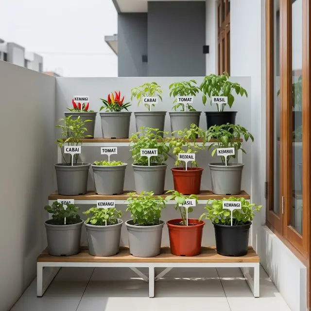 9 Ide Kebun Sayur Minimalis di Teras Sempit dengan Pot Plastik Bertingkat, Solusi Urban Asri