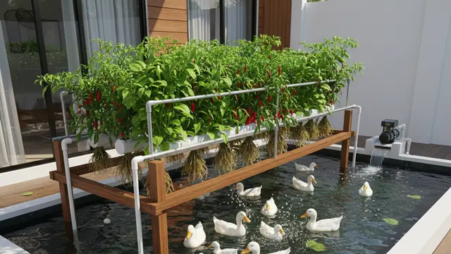 Desain Inovatif Kebun Cabai dan Sayur dengan Ternak dalam Satu Area. AI