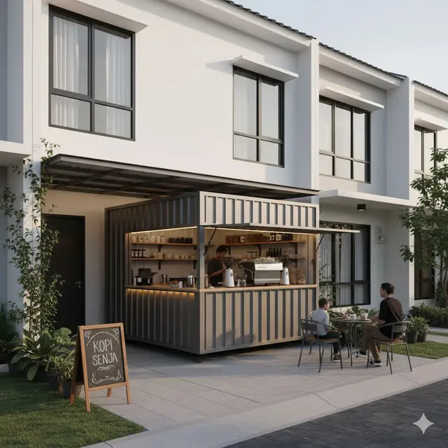 Desain Warung Kopi Kekinian di Garasi Rumah