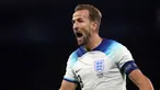 Reaksi pemain Inggris Harry Kane saat melawan Skotlandia pada pertandingan sepak bola persahabatan internasional di Stadion Hampden Park, Glasgow, Skotlandia, Kamis (12/9/2023). Inggris menang 3-1. (AP Photo/Scott Heppell)