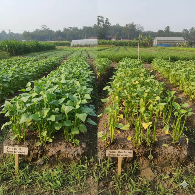 Kangkung yang Ditanam dari Biji (kiri) dan Batang (kanan) (Foto: Gemini)