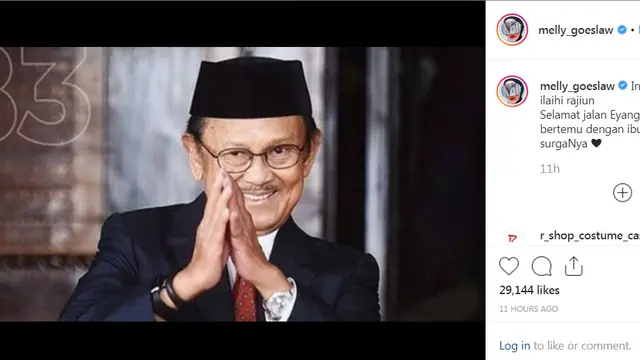Duka Melly Goeslaw untuk kepergian BJ Habibie (Liputan6.com/ IG/ https://www.instagram.com/p/B2RUErQgvpr/)