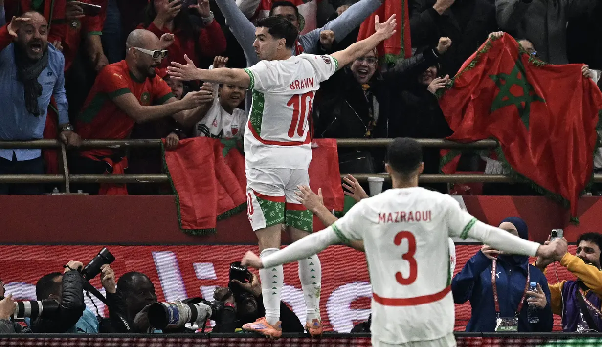 Hasil tersebut membawa Maroko melaju ke babak semifinal Piala Afrika 2025. Mereka akan melawan pemenang dari laga Aljazair melawan Nigeria. (AFP/Paul Ellis)