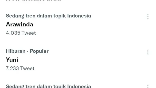 Kata Arawinda dan Yuni memuncaki trending topic Twitter Indonesia pada Rabu (06/07/2022)