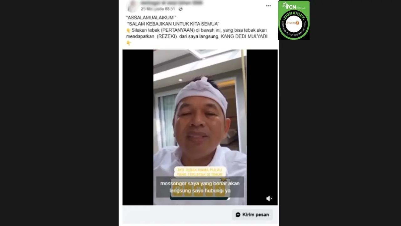 Cek Fakta Liputan6.com mendapati klaim video Dedi Mulyadi mengadakan kuis tebak kata nama kota berhadiah ratusan juta rupiah.