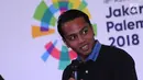 Perenang nasional, I Gede Siman Sudartawa memberi keterangan saat konferensi pers Official Broadcaster Asian Games 2018 di Jakarta, Kamis (8/2). Asian Games 2018 berlangsung 18 Agustus-2 September. (Liputan6.com/Helmi Fithriansyah)