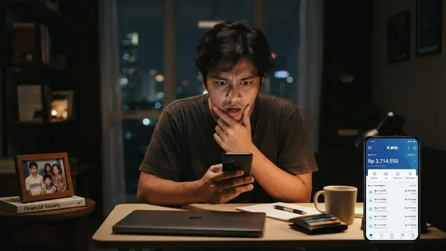 Buatkan foto tanpa teks dengan orientasi landscape rasio 1280:720 yang menampilkan Ciri Orang yang Selalu Cek Saldo Rekening Tiap Hari Menurut Psikologi sesuai deskripsi berikut: