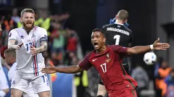Nani mencetak satu gol dan dua peluang ke gawang Islandia saat Portugal hanya imbang 1-1 lawan Islandia. (14/6/2016). (AFP/Jeff Pachoud)