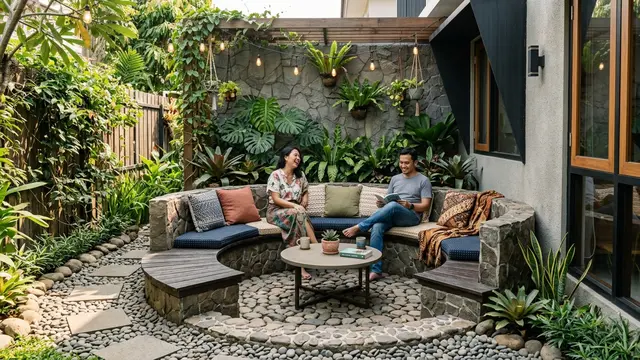 Inspirasi Area Duduk Melingkar di Samping Rumah (AI Generated)