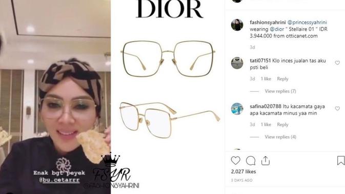 Syahrini makan peyek dengan kacamata dan bandana jutaan rupiah. (dok.Instagram @fashionsyahrini/https://www.instagram.com/p/Bx9jZ_nnXE8/Henry