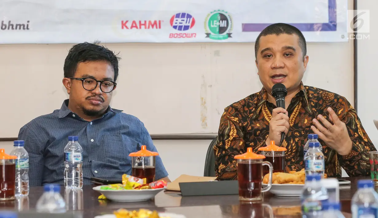 Komisaris Utama Bosowa, Erwin Aksa saat menjadi pembicara dalam Tadarus Ekonomi bertajuk Iklim Bisnis dan Stabilitas Harga Pasar di Jakarta, Minggu (7/6/2019). Pada Tadarus Ekonomi mengajak generasi muda untuk terjun menciptakan entrepreneur handal pasca Pemilu 2019. (Liputan6.com/Fery Pradolo)