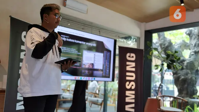 <p>Yudha T. Rizkianto, seorang video creator di workshop Samsung Galaxy Tab S9 series. (/ Yuslianson)</p>