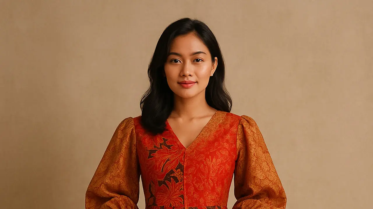 Dress Batik Kombinasi Brokat Lengan Balon