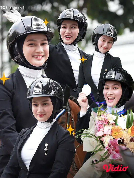 Sembari tersenyum memegang medali juara 2, paras rupawan Melody dipulas dengan makeup natural juga tak luput dari atensi. [@vidiodotcom].