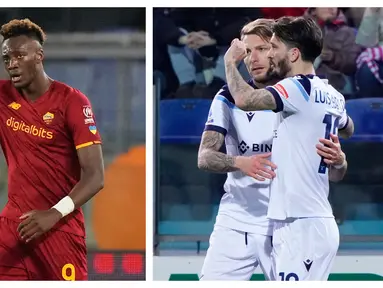 Dua tim ibu kota, AS Roma dan Lazio sama-sama memetik kemenangan di pekan ke-28 Liga Italia, Sabtu (5/3/20220. AS Roma menang 1-0 atas tamunya Atalanta, sedangkan Lazio unggul 1-0 atas tuan rumah Cagliari. Kedua laga tersebut sama-sam diwarnai dengan kartu merah. (Kolase AP)