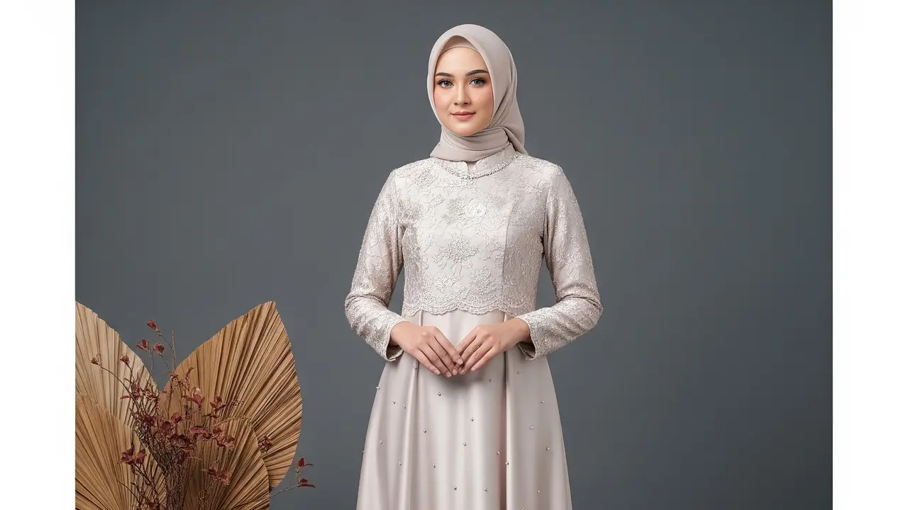Model Gamis Brokat Dada Simple tapi Mewah