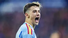 Pemain Spanyol, Gavi melakukan selebrasi setelah mencetak gol ke gawang Norwegia pada laga Grup A Kulaifikasi Euro 2024 yang berlangsung di Ullevaal Stadium, Oslo, Norwegia, Senin (16/10/2023) dini hari WIB. Gavi menjadi satu-satunya pencetak gol pada laga tersebut. (AFP/NTB/Frederik Ringnes)