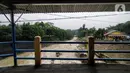 Kondisi Sungai Ciliwung di Bendung Katulampa, Bogor, Jawa Barat, Senin (10/10/2022). Setelah sebelumnya tinggi muka air (TMA) mencapai 220 Cm dengan status Siaga 1, pada pukul 13.23 WIB Bendung Katulampa terpantau kembali pada status normal. (Liputan.com/Magang/Aida Nuralifa)