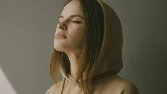 Woman wearing hoodie