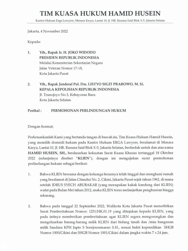 Surat terbuka Wanda Hamidah untuk Jokowi dan Kapolri Listy Sigit Prabowo. (Foto: Dok. Instagram @wanda_hamidah)