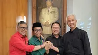 Calon presiden Ganjar Pranowo bersama calon wakil presiden Mahmud Md, dan Putra Megawati yang juga Ketua DPP PDIP Prananda Prabowo dan Sekjen PDIP Hasto Kristiyanto. (Foto: Dokumentasi PDIP).