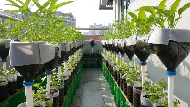 Ide Kebun Sayur di Teras Belakang dengan Botol Bekas