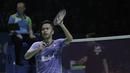 Tunggal putra Indonesia, Anthony Sinisuka Ginting, melakukan selebrasi usai mengalahkan wakil Belanda, Mark Caljouw, pada Indonesia Open di Istora Senayan, Rabu, (4/7/2018). Anthony Ginting menang 21-9, 21-17. (Bola.com/M Iqbal Ichsan)
