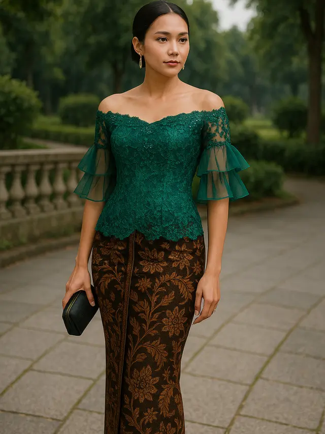 7 Ide Padu Padan Batik Brokat Kombinasi Lengan Tiga Lapis Agar Terlihat Mewah, Elegan dan Tidak Membosankan