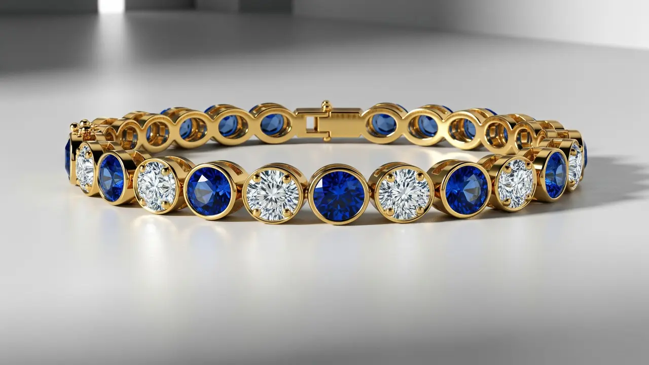 Gelang Tennis Bangle Safir dan Berlian