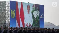 Dalam HUT ke-77 TNI AU, Presiden Joko Widodo atau Jokowi turut menyampaikan ucapan selamat dalam video yang ditayangkan. (Liputan6.com/Faizal Fanani)