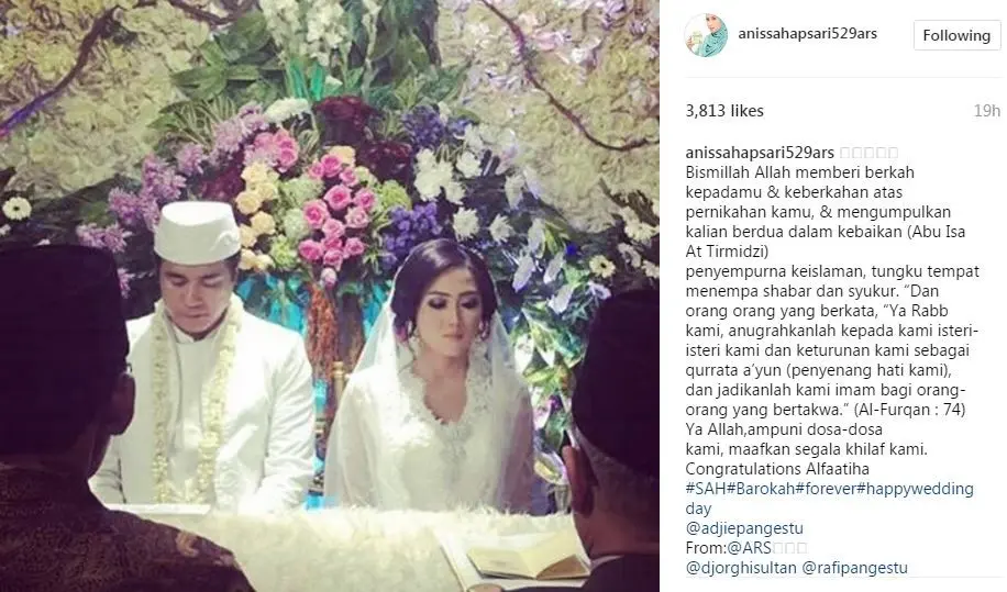 Annisa Trihapsari ikut bahagia atas pernikahan Adjie Pangestu dan Novita Petria [foto: instagram]
