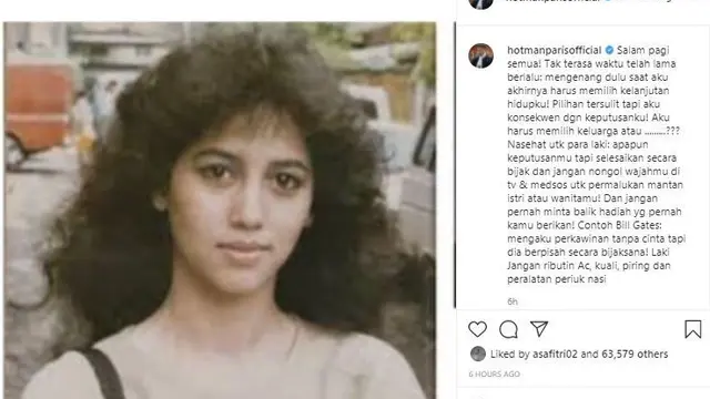 Unggahan Hotman Paris memosting foto Meriam Bellina muda
