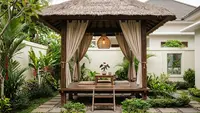 6 Ide Gazebo dengan Tirai dan Lampu, Halaman Rumah Nyaman Sekaligus Estetik