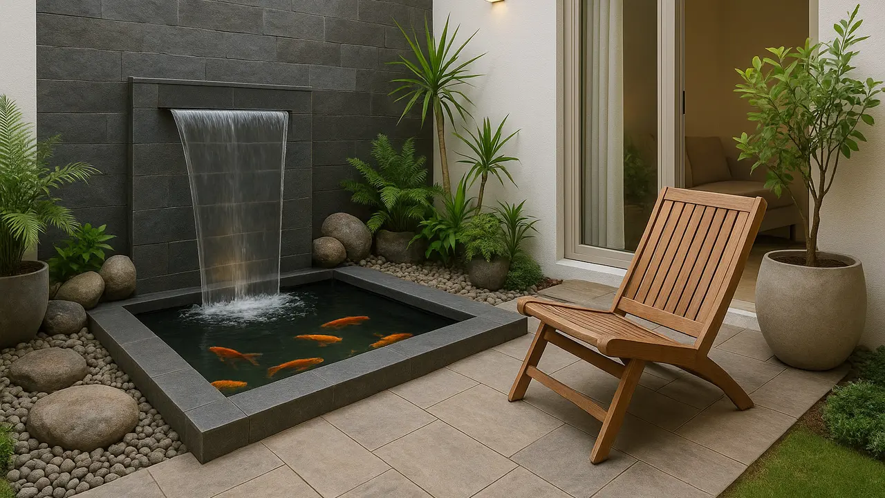 Layout Rumah 4x5 Meter Plus Kolam Ikan dan Teras Santai