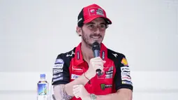 Pembalap Ducati Corse Francesco Bagnaia memberikan pernyataan pada Konferensi Pers Shell Advance dan Ducati Corse di Jakarta (25/09). (Dok. Shell Advance)