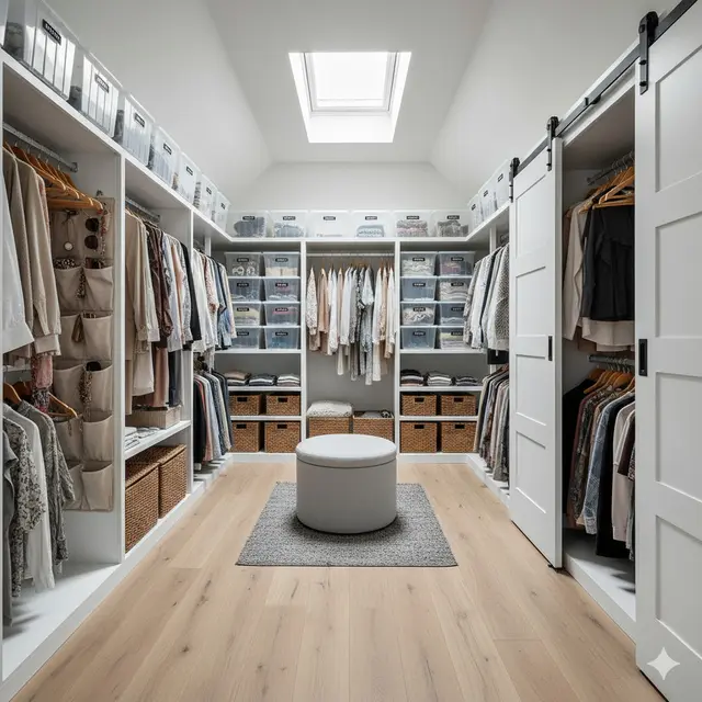 Ruang atas rumah kecil jadi Walk-in Closet Modern (Foto: Gemini AI)