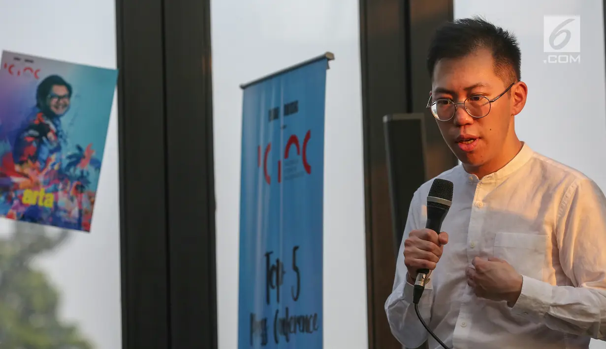 Artist Manager 88rising Ollie Zhang memberi keterangan pers Indonesia Creative Incorporated (ICINC) di Jakarta, Kamis (11/07/2019). Badan Ekonomi Kreatif (Bekraf) akan memberangkatkan 5 pemenang seleksi ICINC ke Los Angeles dalam Head in the Clouds Festival. (Liputan6.com/Fery Pradolo)