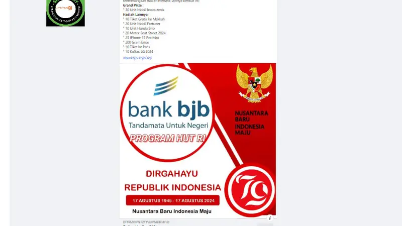 Tangkapan layar klaim undian Bank BJB program HUT ke-79 R