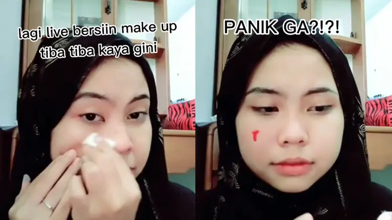 Kepanikan gadis saat membersihkan muka hingga tak sadar mengeluarkan darah.