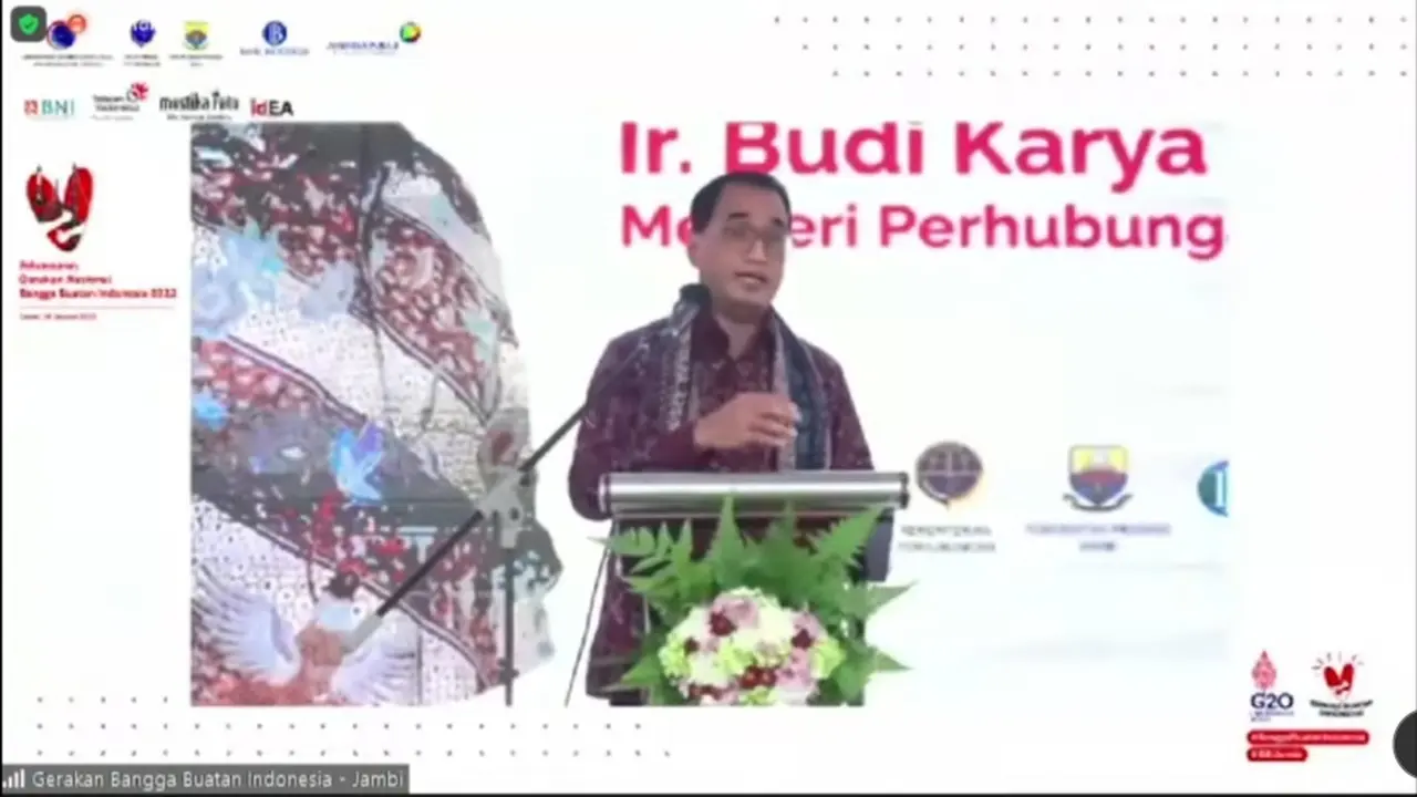 Menteri Perhubungan Budi Karya Sumadi, saat pembukaan Gerakan Nasional Bangga Buatan Indonesia dan Bangga Berwisata di Indonesia Aja (Gernas BBI dan BWI) 2022 di Jambi.