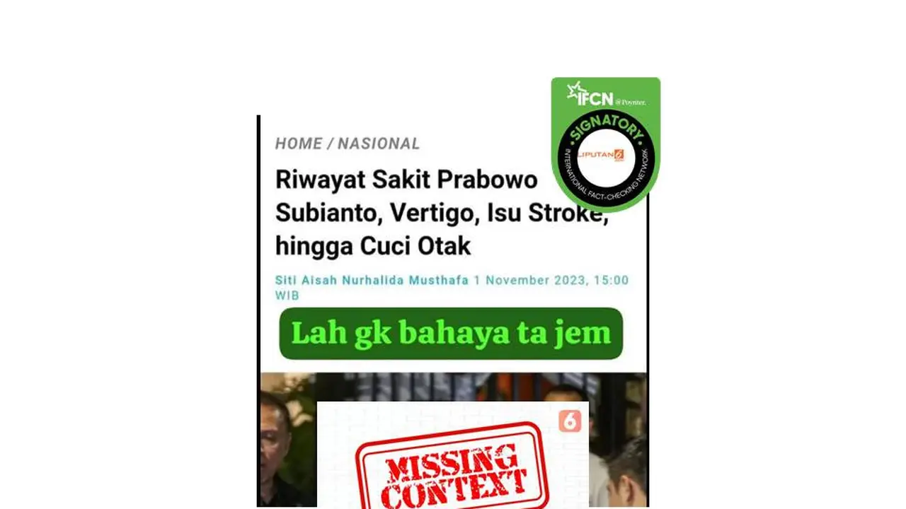 Cek Fakta riwayat sakit Prabowo Subianto