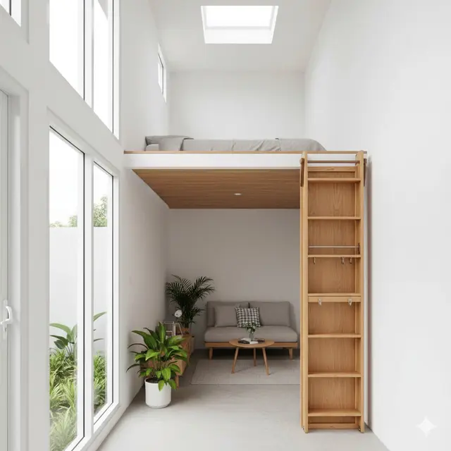Inspirasi Rumah Mungil Mezzanine Tanpa Tangga Permanen. Gemini
