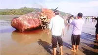 Bangkai paus yang dibakar menjadi ajang swafoto. (Liputan6.com/Ahmad Akbar Fua)