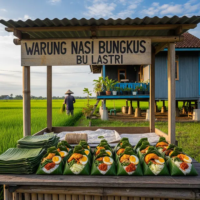 Inspirasi Warung Kecil Depan Rumah yang Cocok Dekat Area Persawahan (AI)