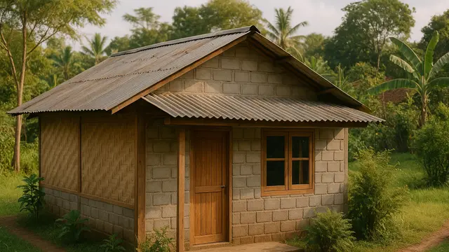 Model Rumah Sederhana dari Bambu dan Batako dengan Atap Seng